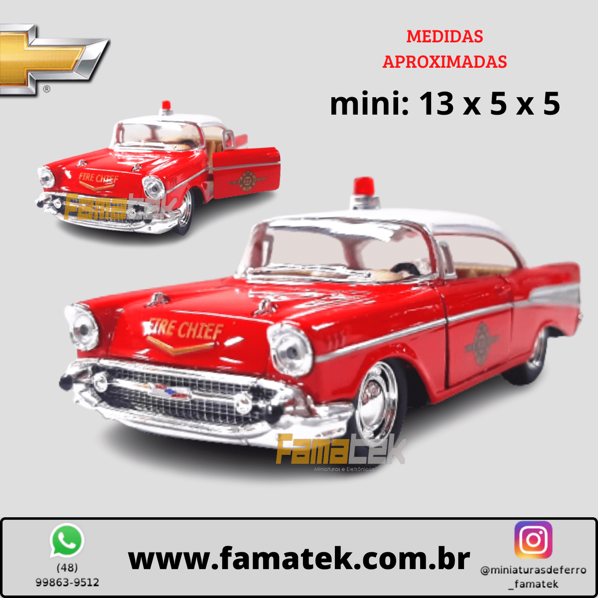 Miniatura de Ferro 1957 Chevrolet Bel Air Bombeiros Escala 1/40