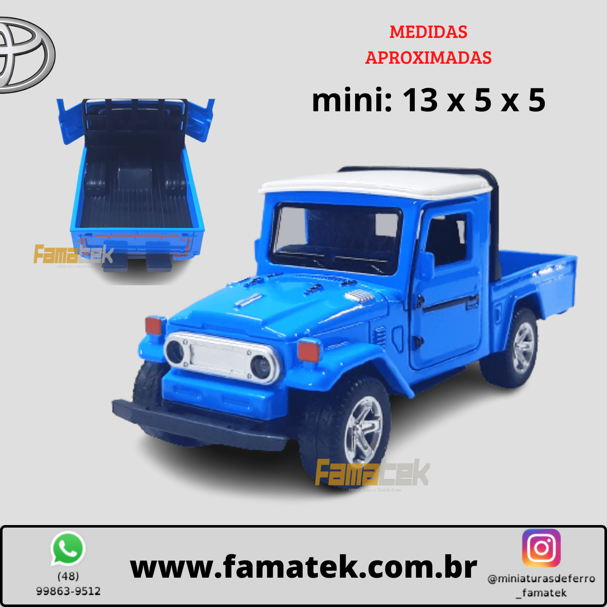  Miniatura de Ferro Bandeirantes Picape antiga Azul Escala 1/32