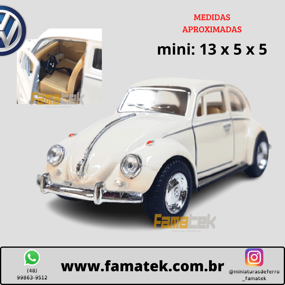  Miniatura de Ferro Volkswagen 1967 Fusca Beetle Clássico Bege 1/32