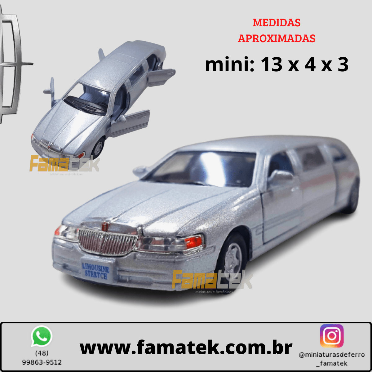 Miniaturas de Ferro 1999 Lincoln Town Limosine Car Stretch Limo Prata Escala 1/52