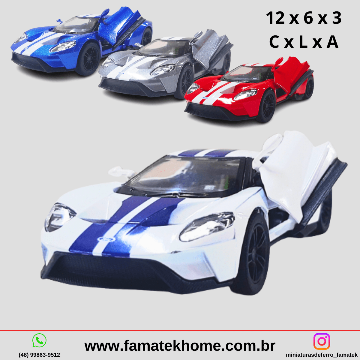 Mini 1/38 - 2017 Ford GT - Miniatura de Ferro Escala 1/38