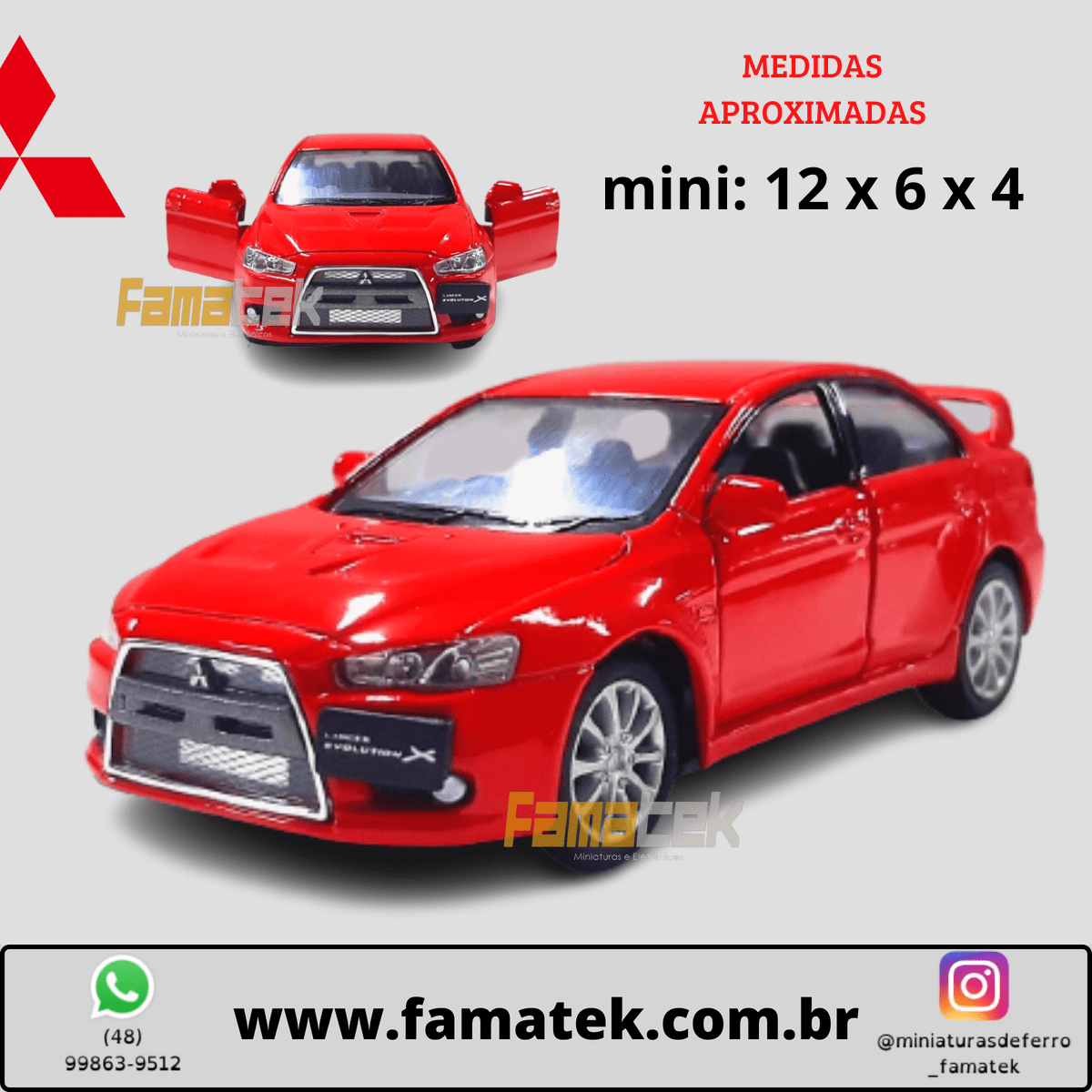 Miniatura de Ferro 2008 Mitsubishi Lancer Evo X Vermelho Escala 1/36