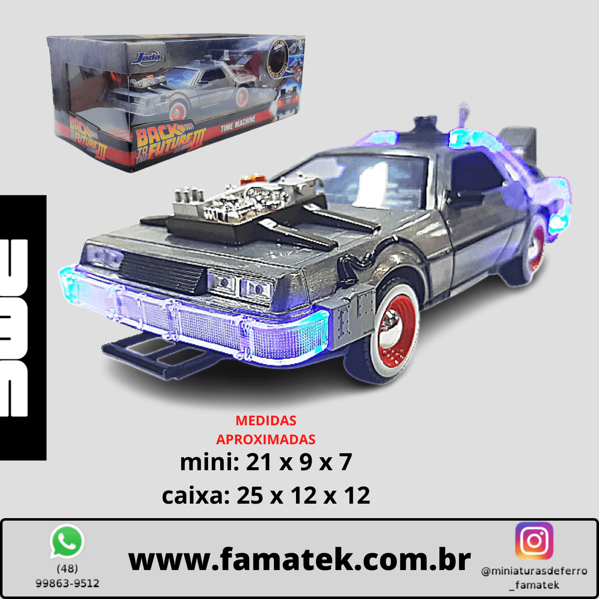 Mini 1/24 de Ferro "De Volta para O Futuro" Delorean - Miniatura Escala 1/24