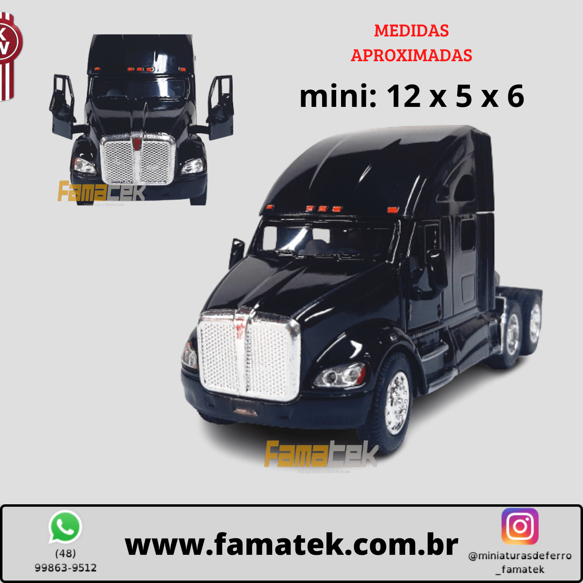 Miniatura de Ferro Cavalo Kensworth T700 Preto Escala 1/68