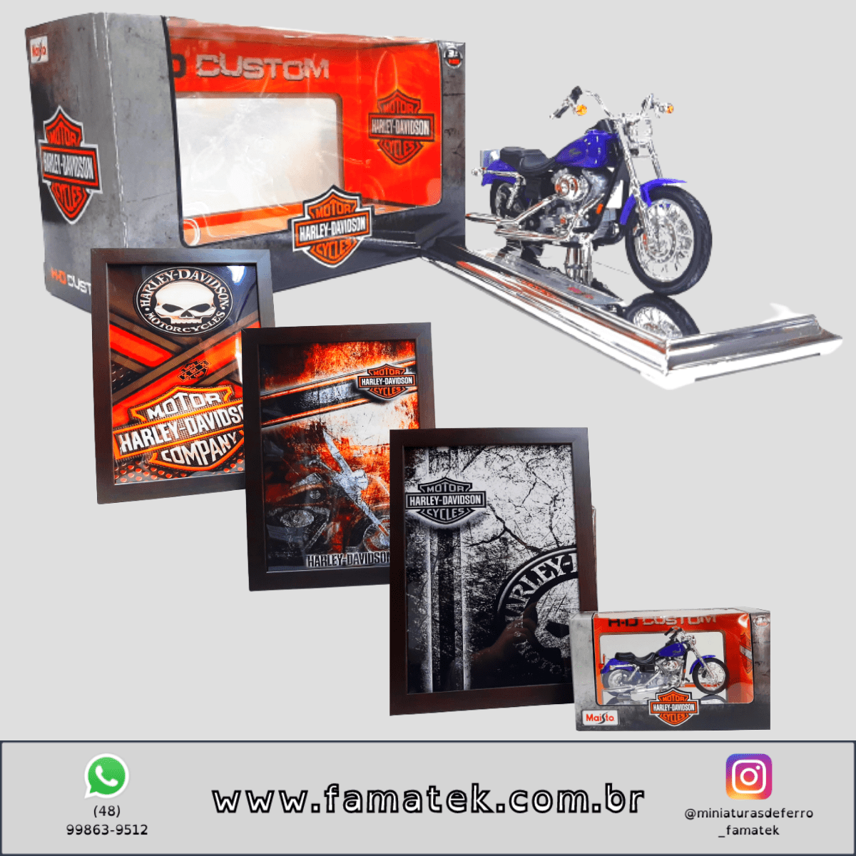 Kit 1 Quadro decorativo + 1 Miniatura 1/18 H-D 2000 FXDL Dyna Low Rider Roxo com caixa Harley-Davidson