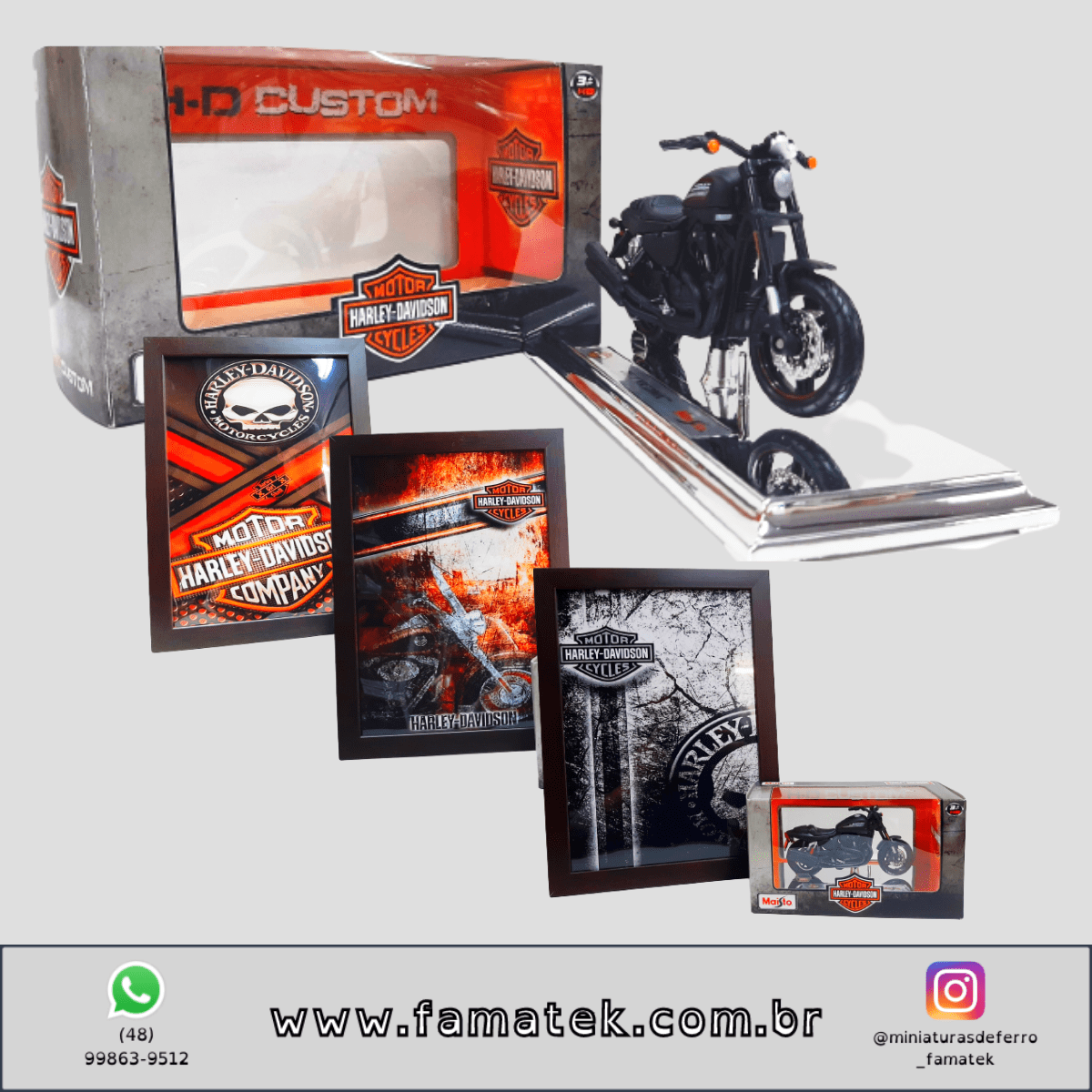 Kit 1 Quadro decorativo + 1 Miniatura 1/18 H-D 2011 XR1200X Preto com caixa Harley-Davidson