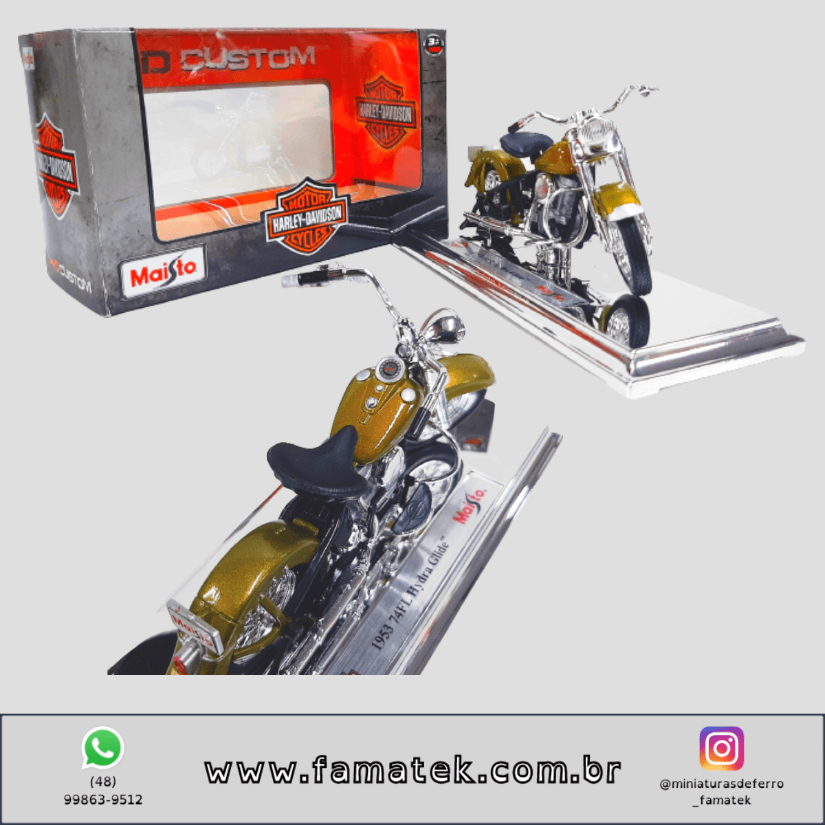 Miniatura 1/18 Harley-Davidson 1953 74FL Hydra Glide Dourado com caixa