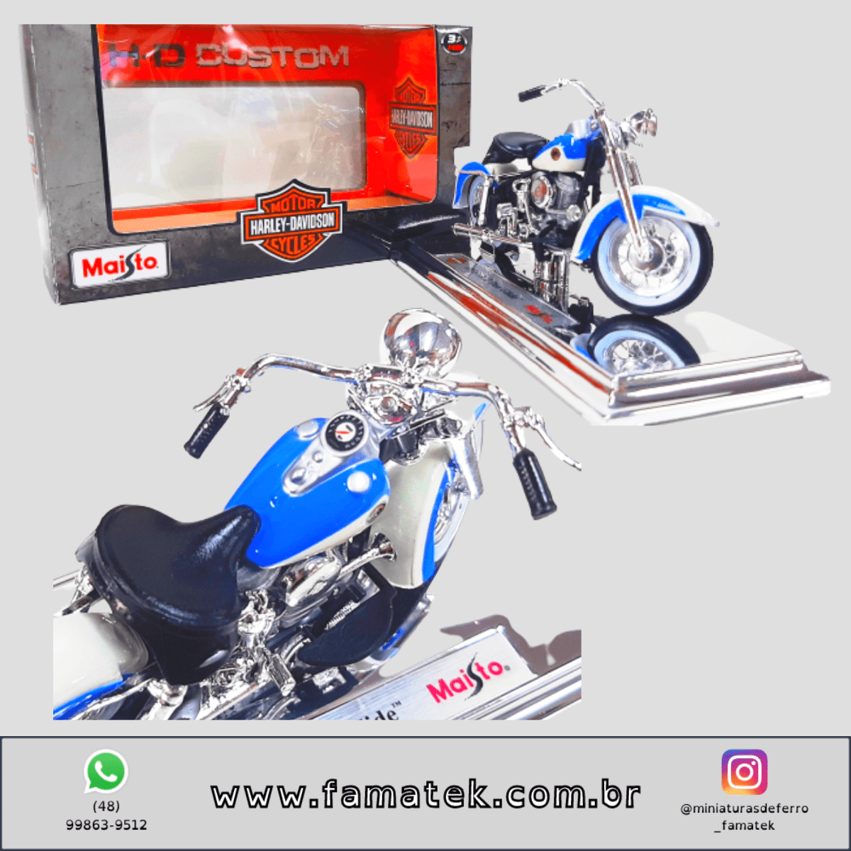 Miniatura 1/18 Harley-Davidson 1958 FLH DUO Glide Azul com caixa