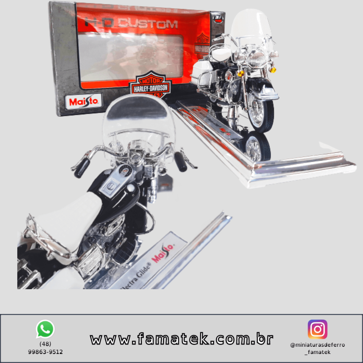 Miniatura 1/18 Harley-Davidson 1968 FLH Electra Glide 68 Branco com caixa