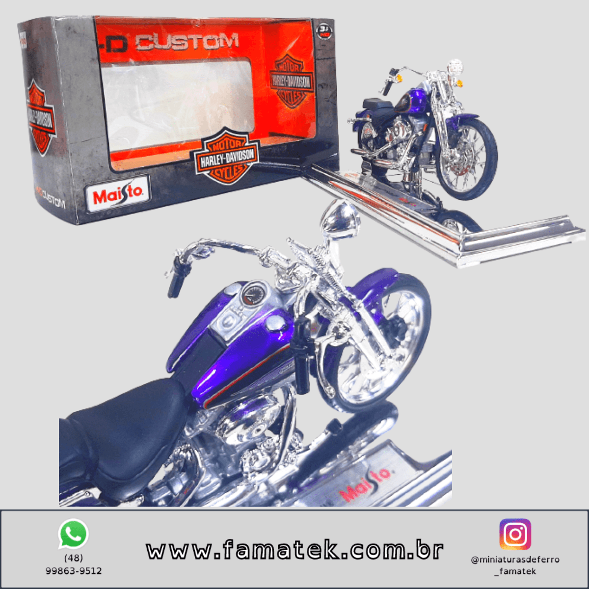 Miniatura 1/18 Harley-Davidson 2001 FXSTS Springer Softail Roxo com caixa