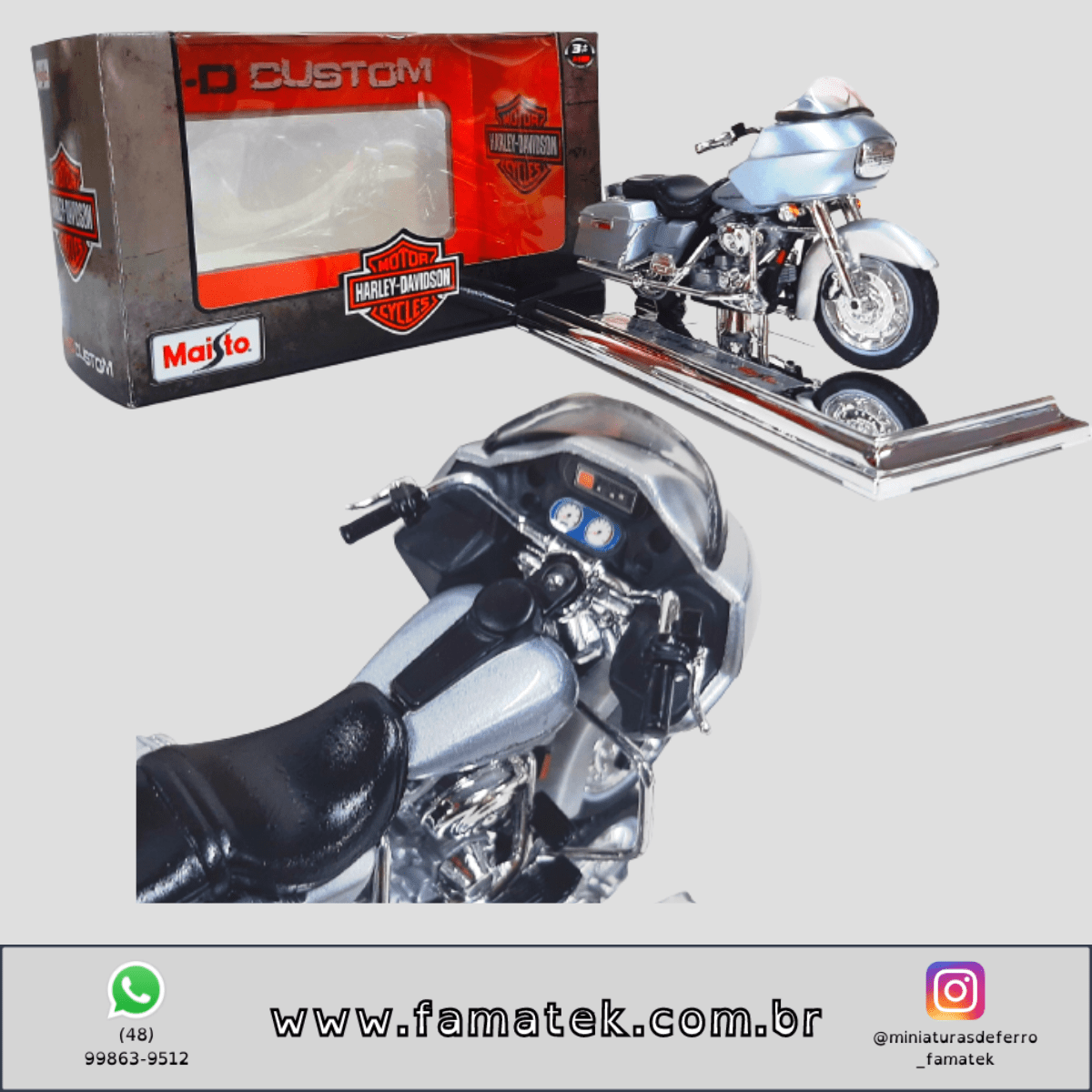 Miniatura 1/18 Harley-Davidson 2002 FLTR Road Glide Prata com caixa