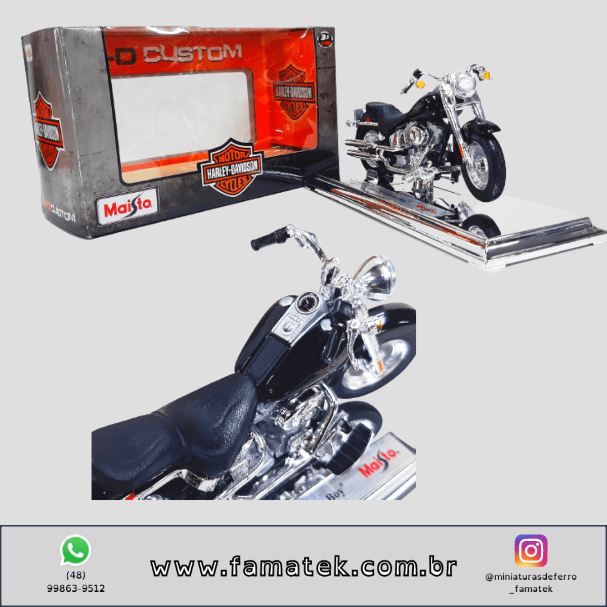 Miniatura 1/18 Harley-Davidson 2004 FLSTFI Fat Boy Preto com caixa