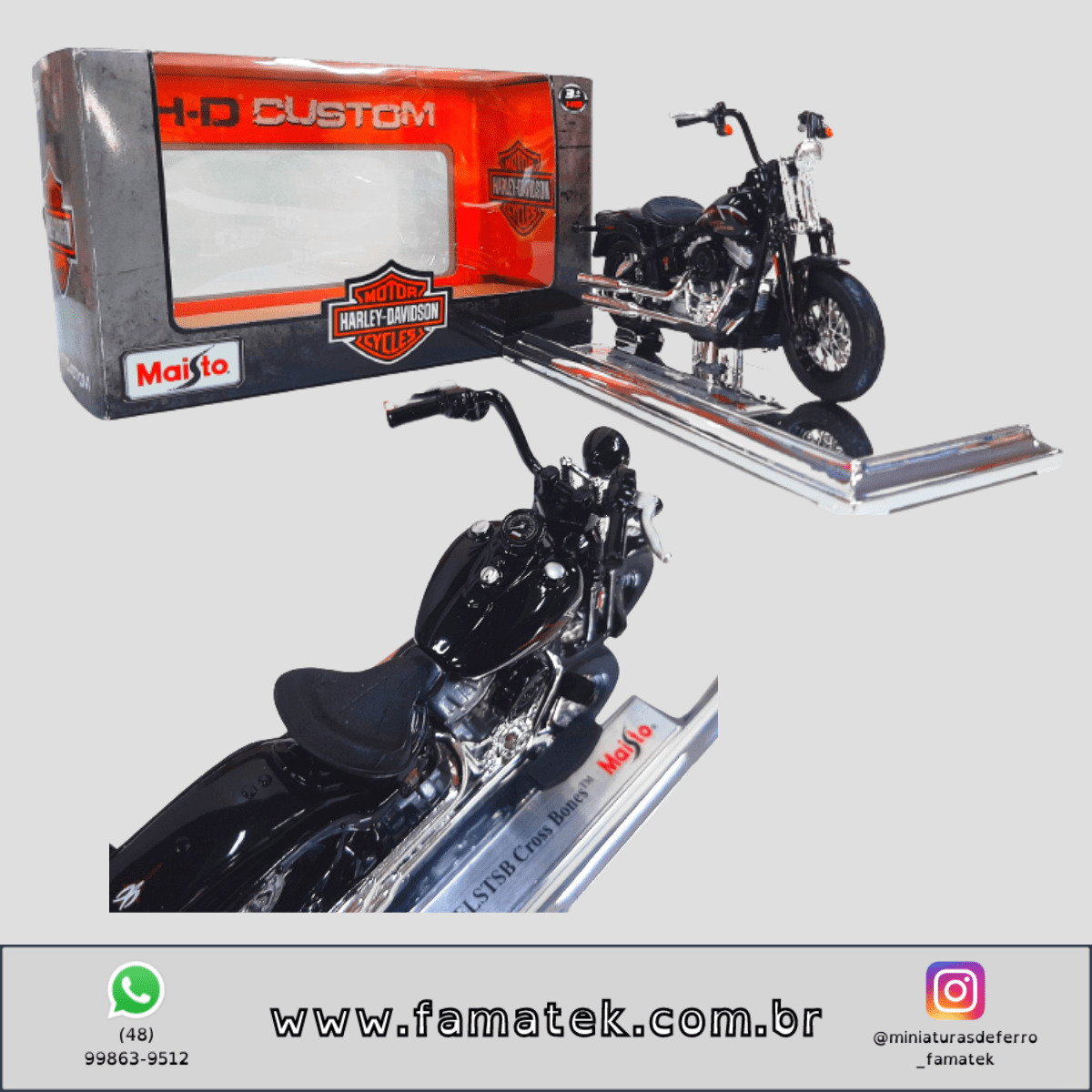 Miniatura 1/18 Harley-Davidson 2008 FLSTSB Cross Bones Preto com caixa