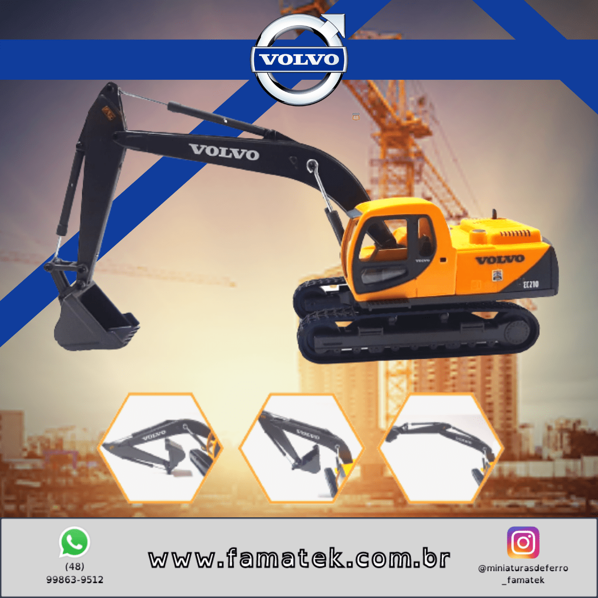 Miniatura de Ferro Escavadeira Hidráulica Volvo Ec210 Escala 1/50 Construção