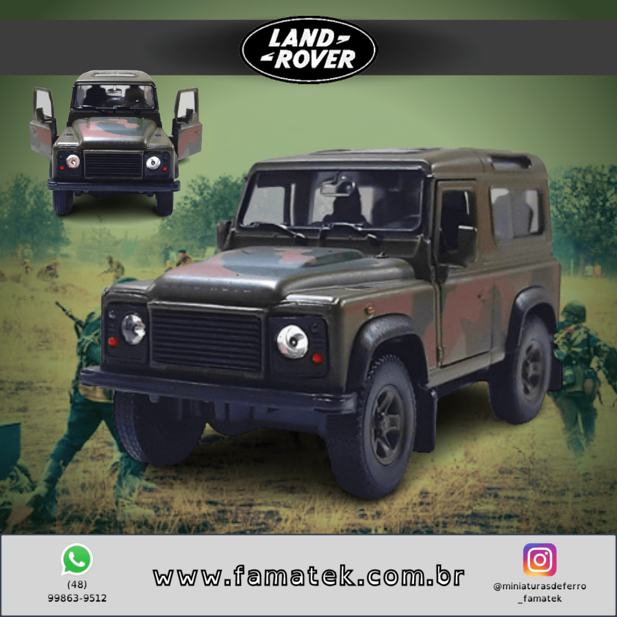 Miniatura de Ferro Land Rover Defender Militar Exército Escala Modelo Wely