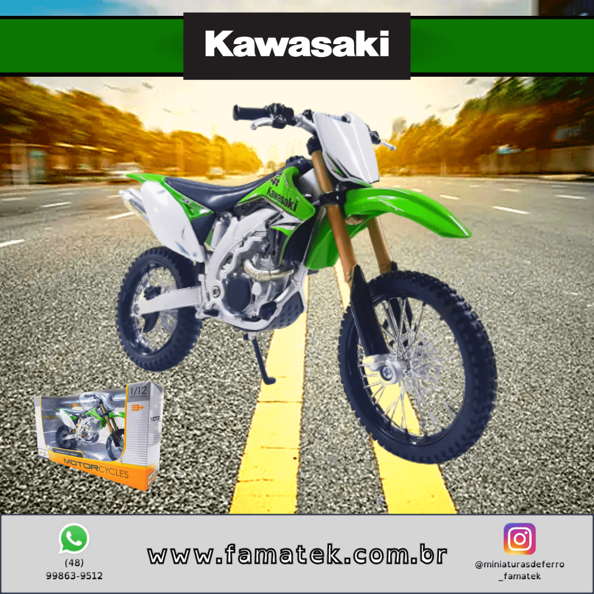 Miniatura Escala 1/12 Moto Motocross KAWASAKI KXTM 450F