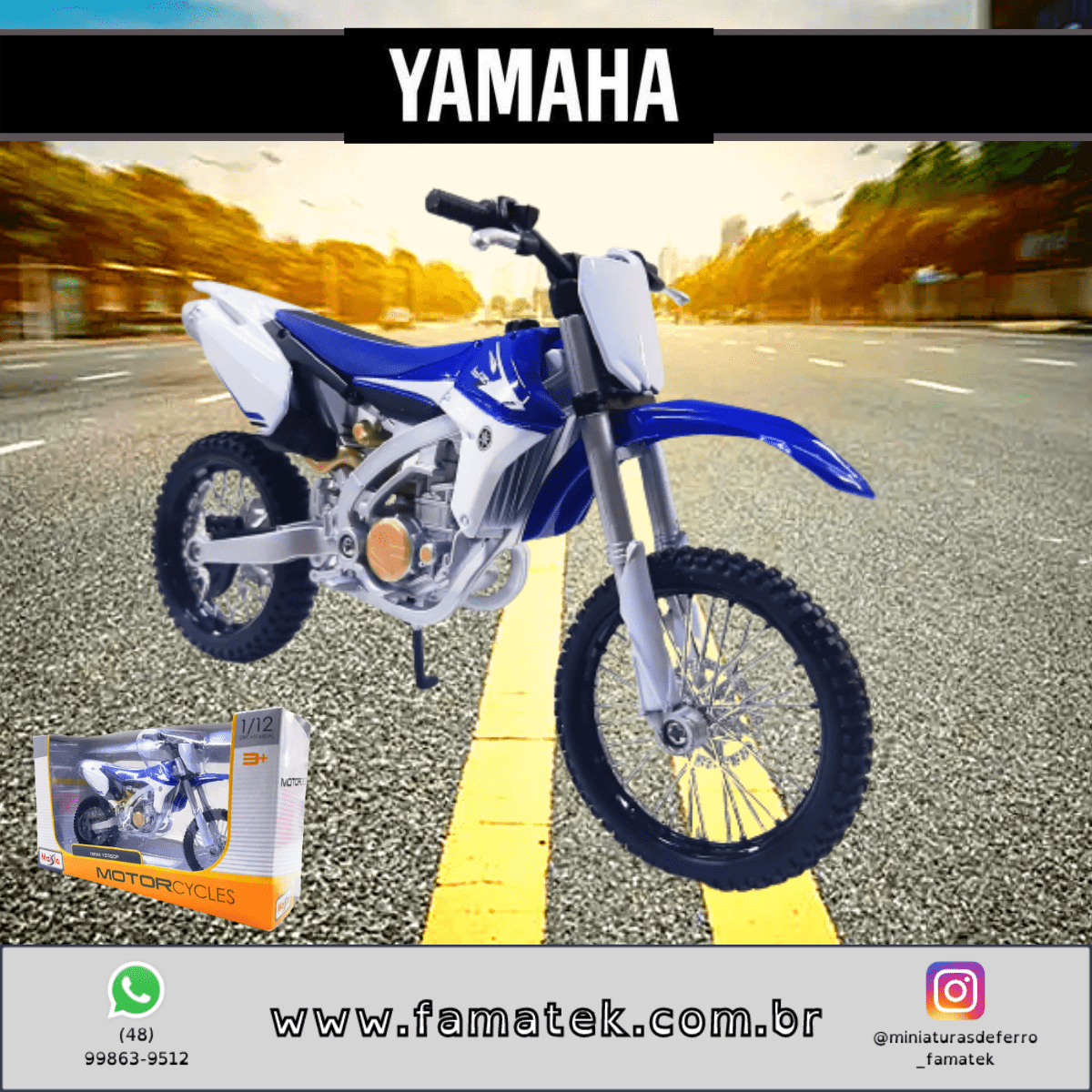 Miniatura Moto Trilha Yamaha YZ-450F Vermelha Metal Colecao