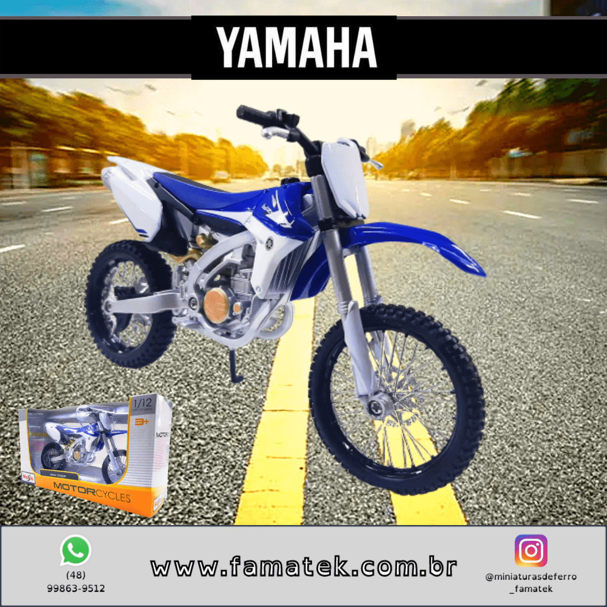 Miniatura Escala 1/12 Moto Motocross YAMAHA YZ450F