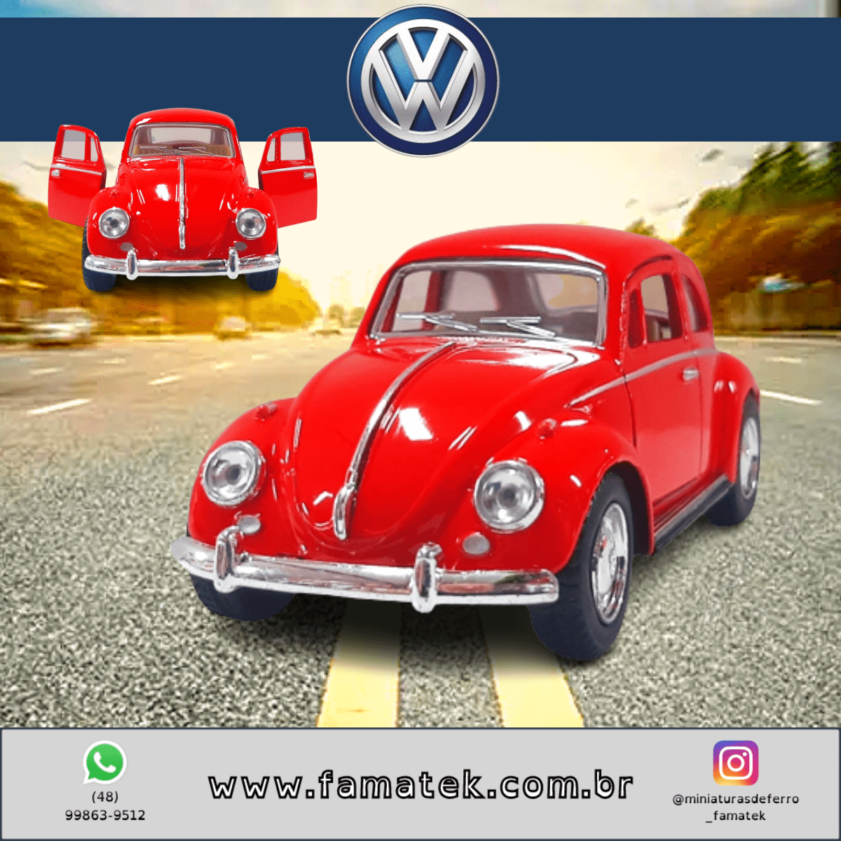  Miniatura de Ferro 1967 Volkswagen Fusca Beetle Clássico Brilho Vermelho Escala 1/32