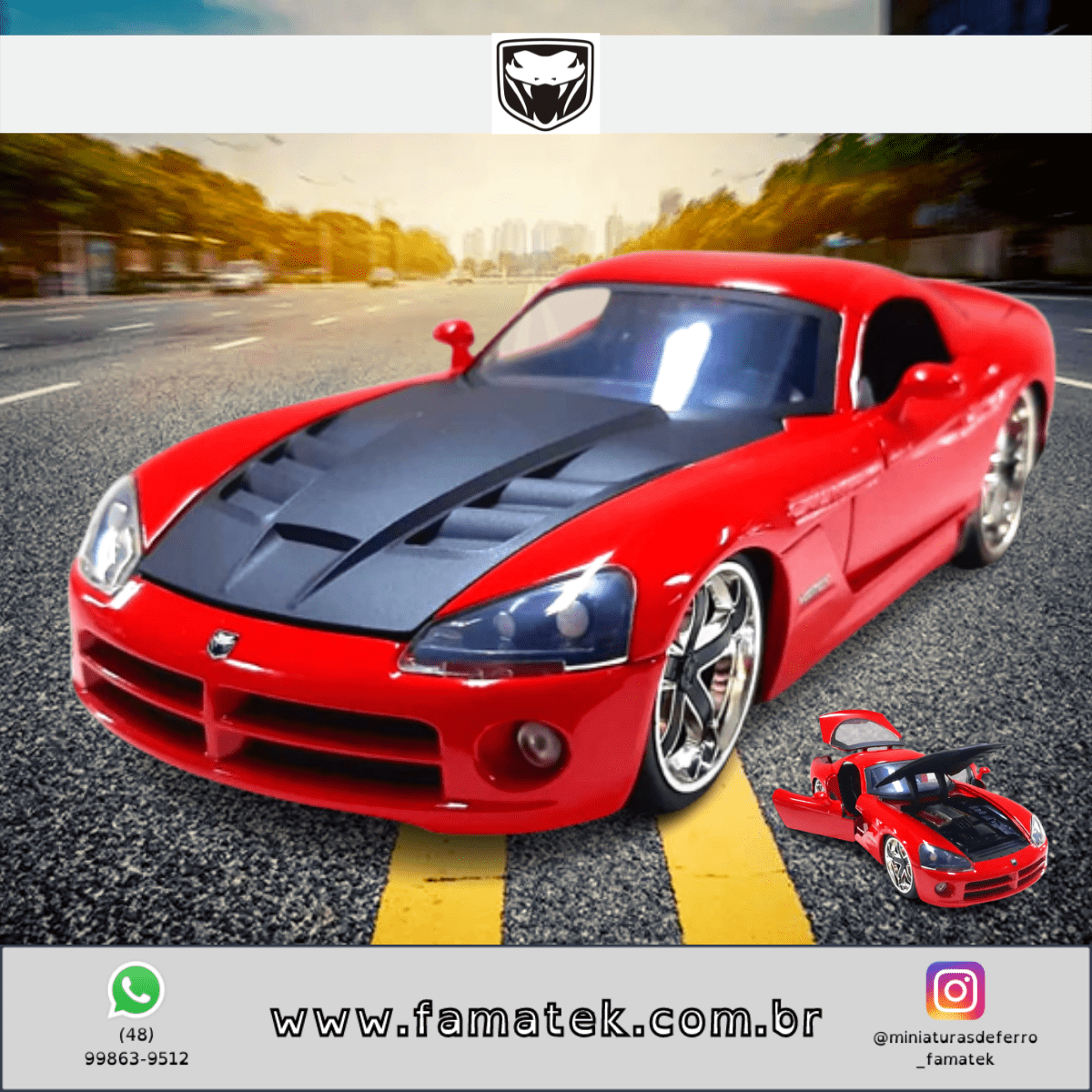 Miniatura de Ferro Dodge Viper Vermelho SRT10  2008 Escala 1/24