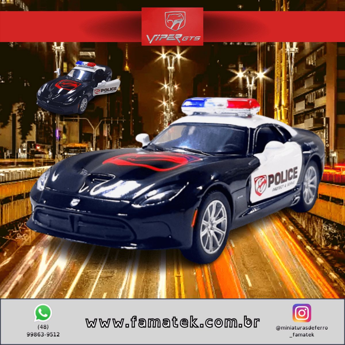 Miniatura de Ferro Policial Viper 2013 GTS Escala 1/36