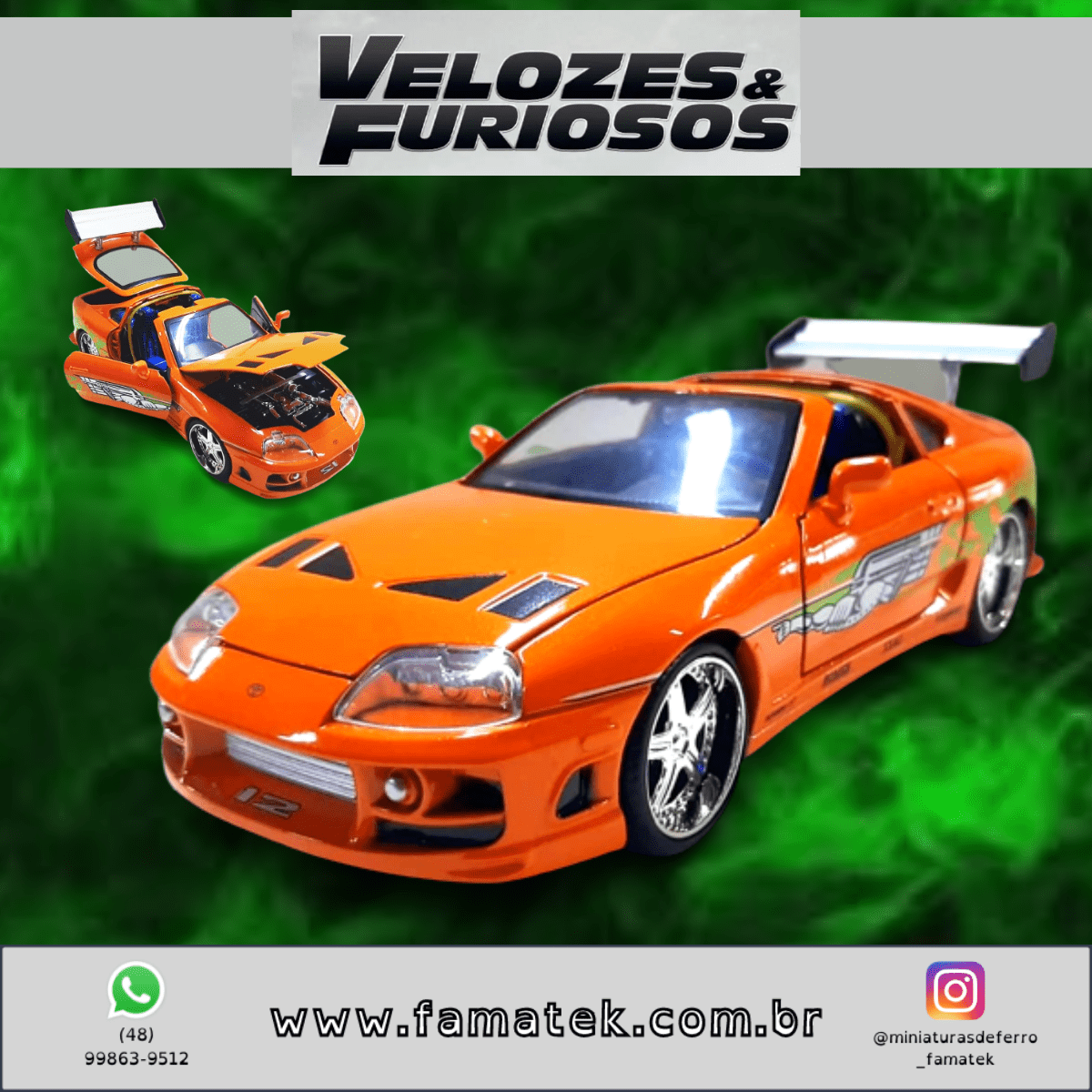 Miniatura de Ferro Toyota Supra Brian Velozes e Furiosos Escala 1/24