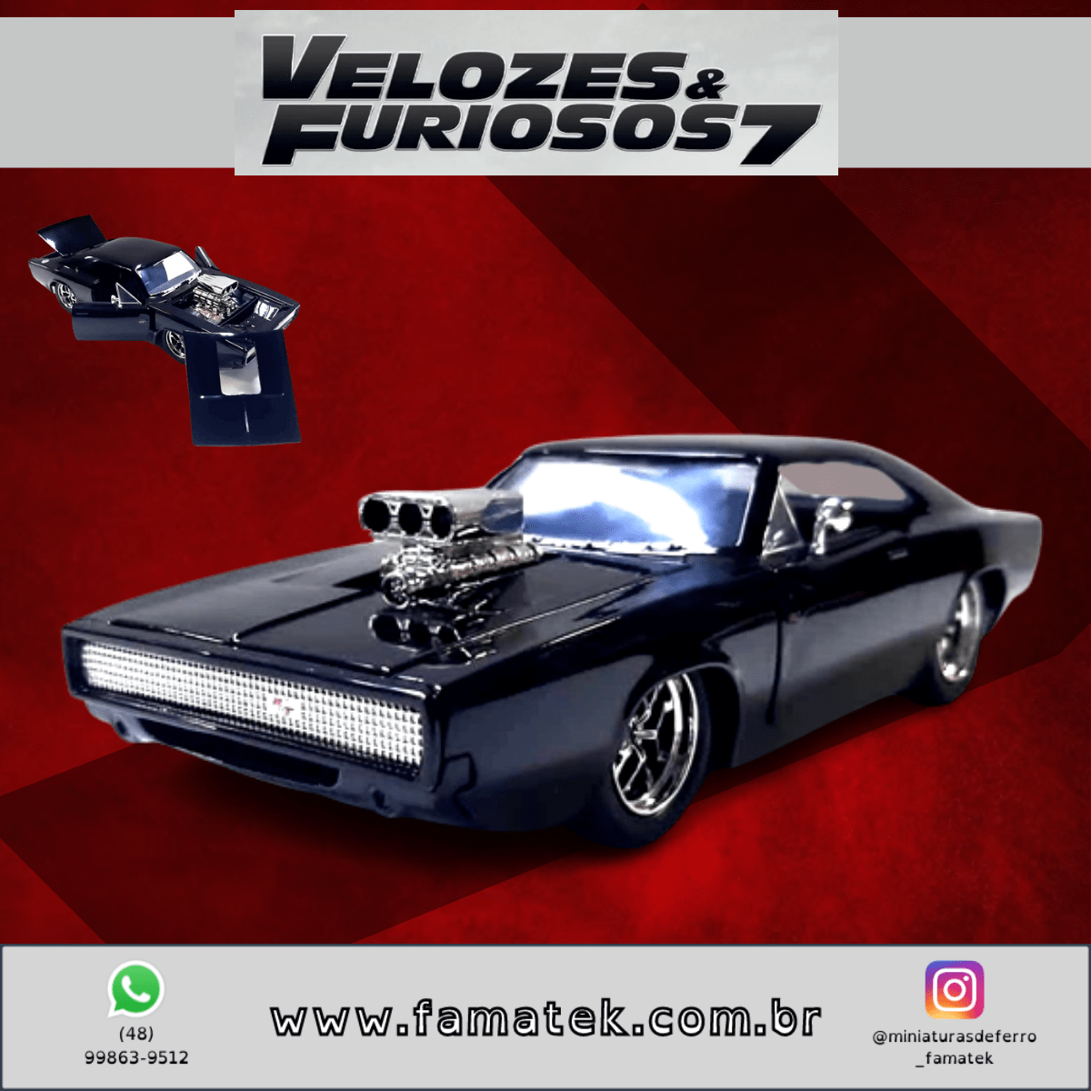 Miniatura Dodge Charger R/T do Toreto Velozes e Furiosos Escala 1/24