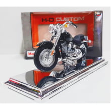 Kit 1 Quadro decorativo + 1 Miniatura 1/18 H-D 2004 FLSTFI Fat Boy Preto com caixa Harley-Davidson