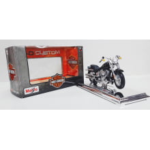 Kit 1 Quadro decorativo + 1 Miniatura 1/18 H-D 2004 FLSTFI Fat Boy Preto com caixa Harley-Davidson