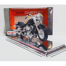 Kit 1 Quadro decorativo + 1 Miniatura 1/18 H-D 2004 FLSTFI Fat Boy Preto com caixa Harley-Davidson