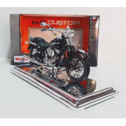 Kit 1 Quadro decorativo + 1 Miniatura 1/18 H-D 2005 FLSTCI Softail Springer Classic Marrom com caixa Harley-Davidson