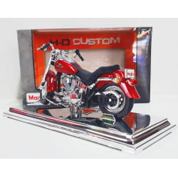 Kit 1 Quadro decorativo + 1 Miniatura 1/18 H-D 2004 FLSTFI Fat Boy Vermelho com caixa Harley-Davidson