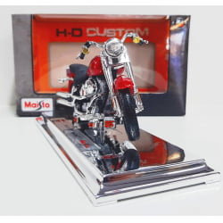 Kit 1 Quadro decorativo + 1 Miniatura 1/18 H-D 2004 FLSTFI Fat Boy Vermelho com caixa Harley-Davidson