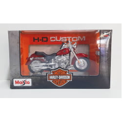 Kit 1 Quadro decorativo + 1 Miniatura 1/18 H-D 2004 FLSTFI Fat Boy Vermelho com caixa Harley-Davidson