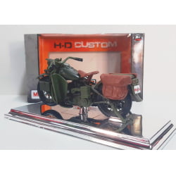 Kit 1 Quadro decorativo + 1 Miniatura 1/18 H-D 1942 WLA Flat Head Verde com caixa Harley-Davidson