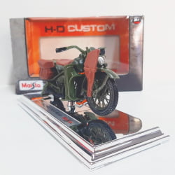 Kit 1 Quadro decorativo + 1 Miniatura 1/18 H-D 1942 WLA Flat Head Verde com caixa Harley-Davidson