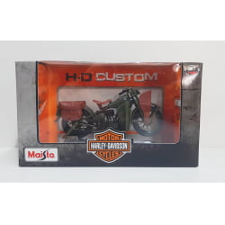 Kit 1 Quadro decorativo + 1 Miniatura 1/18 H-D 1942 WLA Flat Head Verde com caixa Harley-Davidson