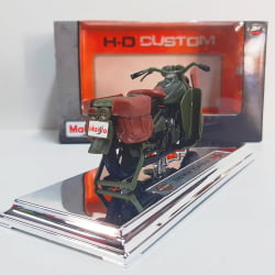 Kit 1 Quadro decorativo + 1 Miniatura 1/18 H-D 1942 WLA Flat Head Verde com caixa Harley-Davidson