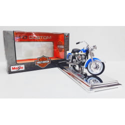 Kit 1 Quadro decorativo + 1 Miniatura 1/18 H-D 1958 FLH DUO Glide Azul com caixa Harley-Davidson