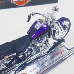 Kit 1 Quadro decorativo + 1 Miniatura 1/18 H-D 2001 FXSTS Springer Softail Roxo com caixa Harley-Davidson