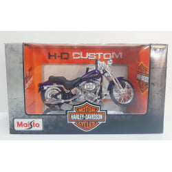 Kit 1 Quadro decorativo + 1 Miniatura 1/18 H-D 2001 FXSTS Springer Softail Roxo com caixa Harley-Davidson