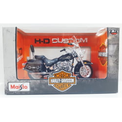 Kit 1 Quadro decorativo + 1 Miniatura 1/18 H-D 2000 FLSTC Heritage Softail Classic Preto com caixa Harley-Davidson