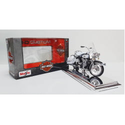 Kit 1 Quadro decorativo + 1 Miniatura 1/18 H-D 1966 FLH Electra Glide 66 Branco com caixa Harley-Davidson