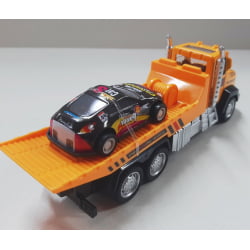 Miniatura Brinquedo Som e Luzes Caminhão plataforma carro preto 17cm