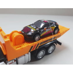 Miniatura Brinquedo Som e Luzes Caminhão plataforma carro preto 17cm