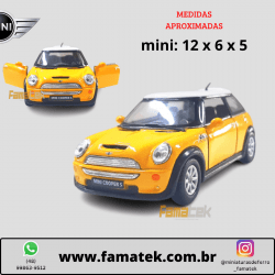  Miniatura de Ferro Mini Cooper S Amarelo Escala 1/28