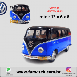 Miniatura de Ferro Volks 1962 Kombi Clássica Corujinha Azul com preto Escala 1/32