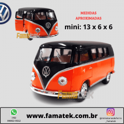 Miniatura de Ferro Volks 1962 Kombi Clássica Corujinha Laranja com preto Escala 1/32