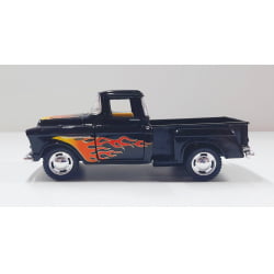 Miniatura 1/32 1955 Picape Chevy Preto Chamas - Camionete Pickup