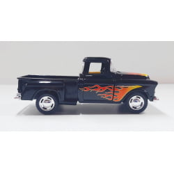 Miniatura 1/32 1955 Picape Chevy Preto Chamas - Camionete Pickup